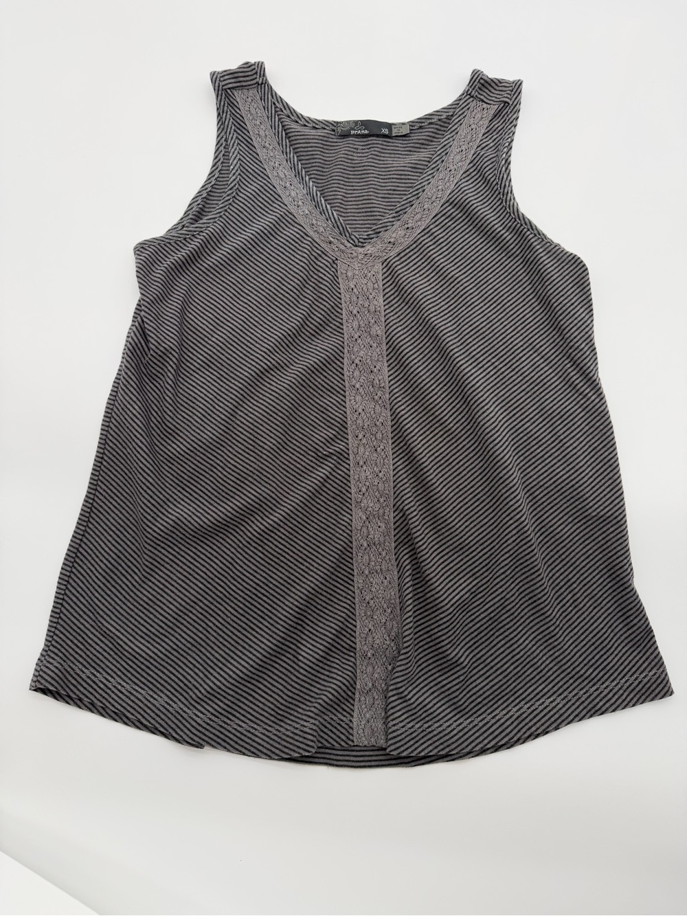 Prana Black and Gray Striped Sleeveless V-Neck Tank